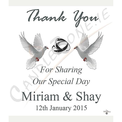 Personalised Wedding Candles - Entwined Silver Rings & Doves