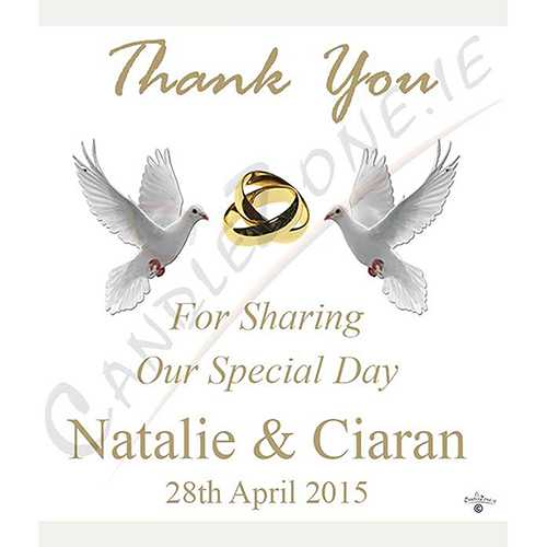 Personalised Wedding Candles - Entwined Gold Rings & Doves
