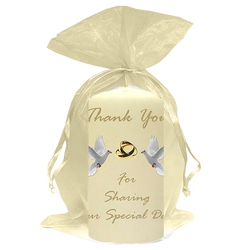 Personalised Wedding Candles - Entwined Gold Rings & Doves