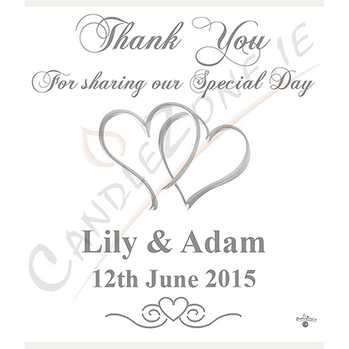 Personalised Thank you Wedding Favour - Two Hearts Silver