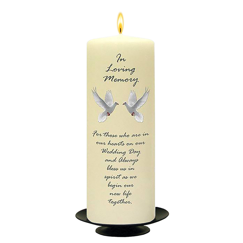 Personalised Wedding Remembrance Candle - Entwined Silver Rings & Doves