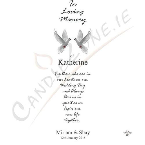 Personalised Wedding Remembrance Candle - Entwined Silver Rings & Doves