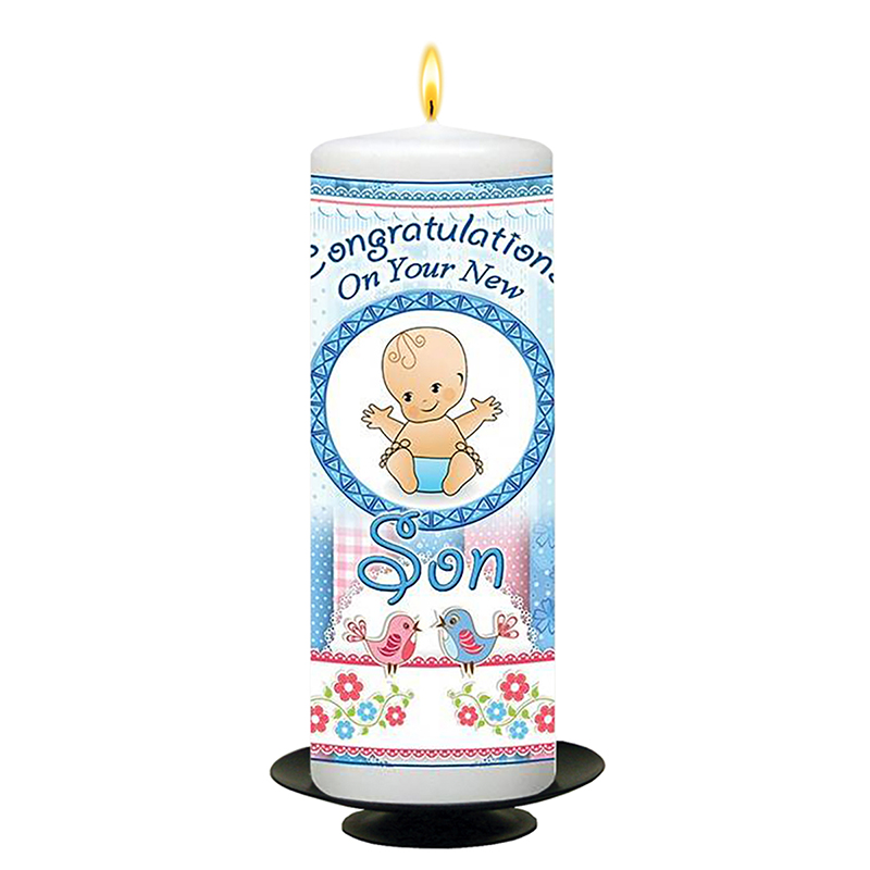 Personalised New Baby Candle Gift - Baby Boy Sitting