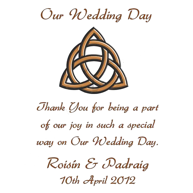 Personalised Thank you Wedding Favour - Trinity Knot Gold