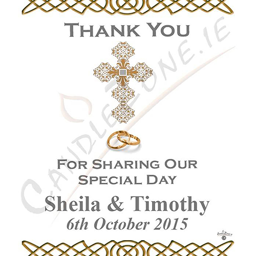 Personalised Thank you Wedding Favour - Ornate Cross & Gold Rings
