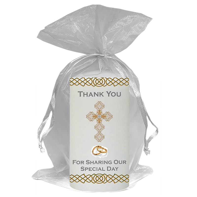 Personalised Thank you Wedding Favour - Ornate Cross & Gold Rings
