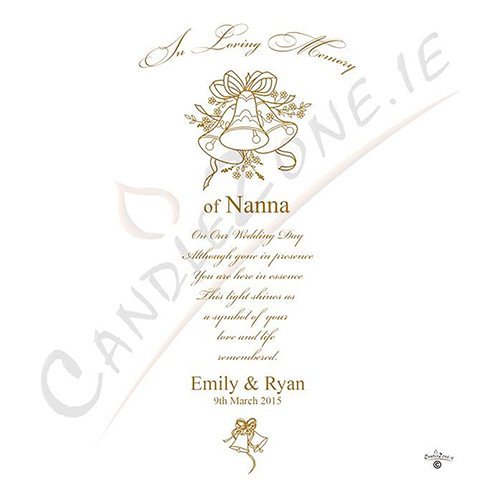 Personalised Wedding Remembrance Candle - Wedding Bells Gold