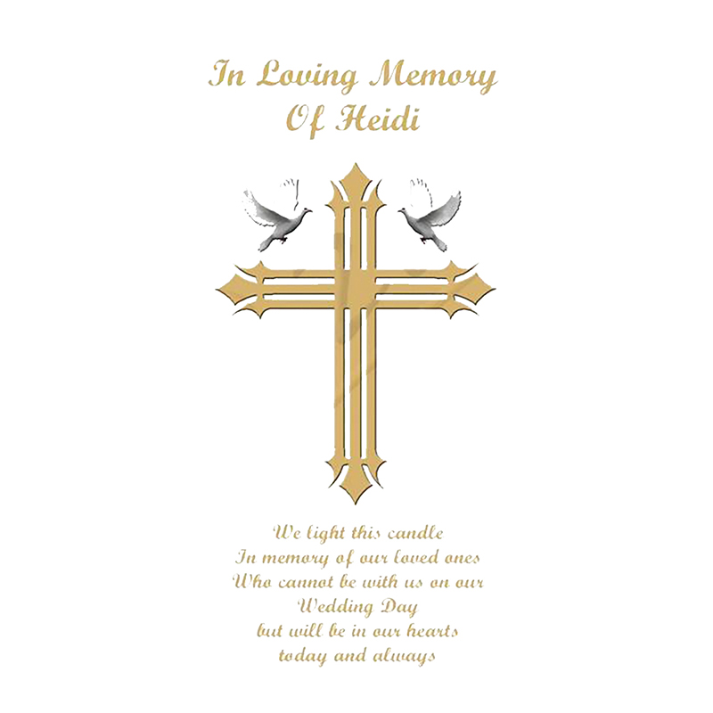 Personalised Wedding Remembrance Candle - Dove & Cross Gold