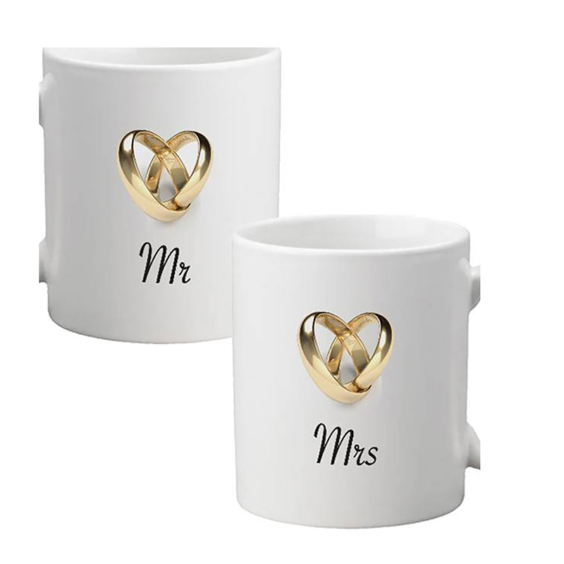Personalised Mug Gift - Mr & Mrs Entwined Gold Rings (Set of Two)