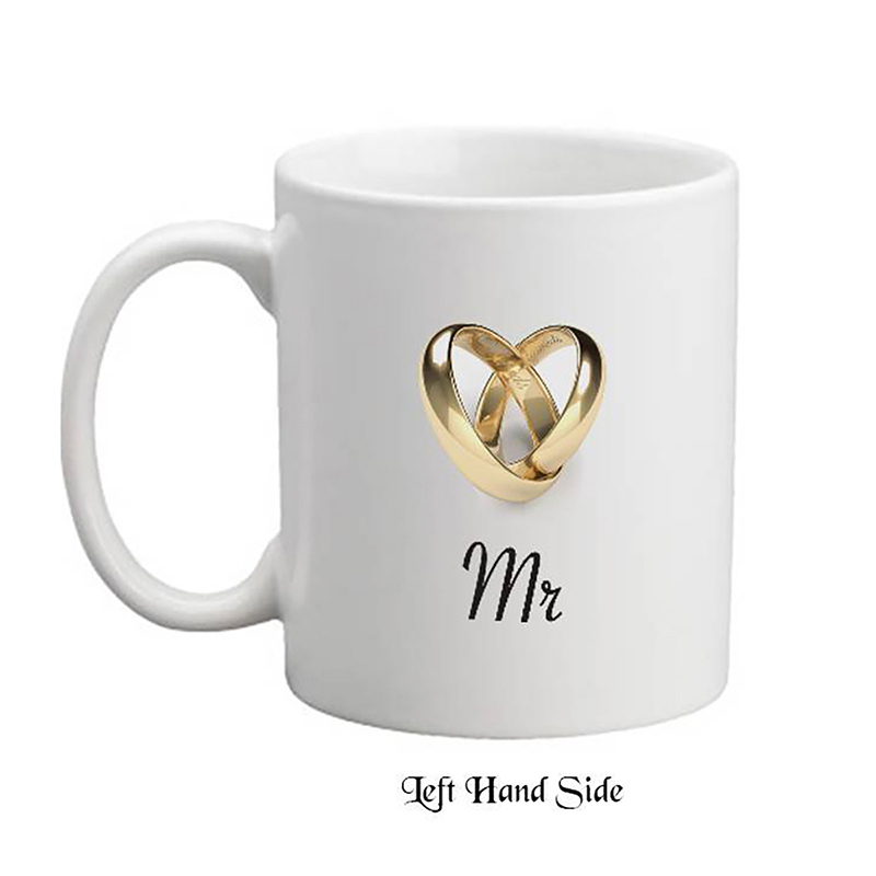 Personalised Mug Gift - Mr & Mrs Entwined Gold Rings (Set of Two)