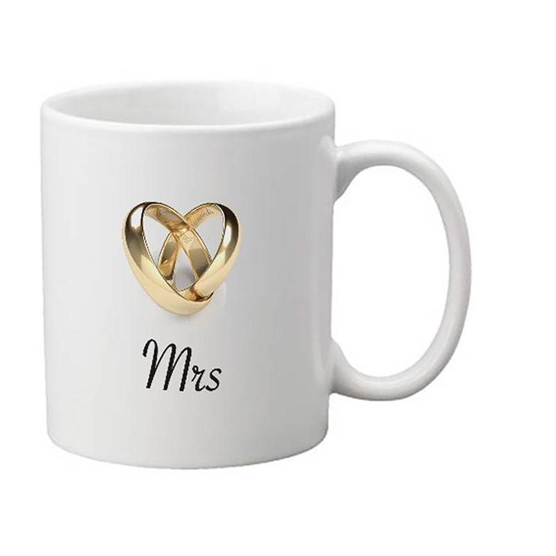 Personalised Mug Gift - Mr & Mrs Entwined Gold Rings (Set of Two)