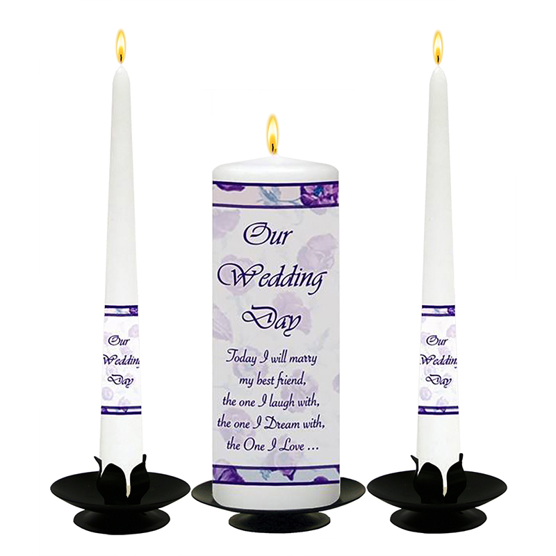Personalised Wedding Candles - Flower Purple
