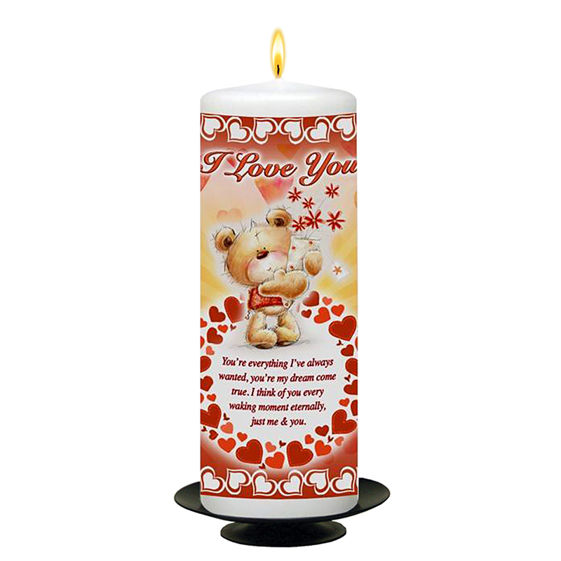 Personalised Valentines Candle Gift - Teddy & Flowers