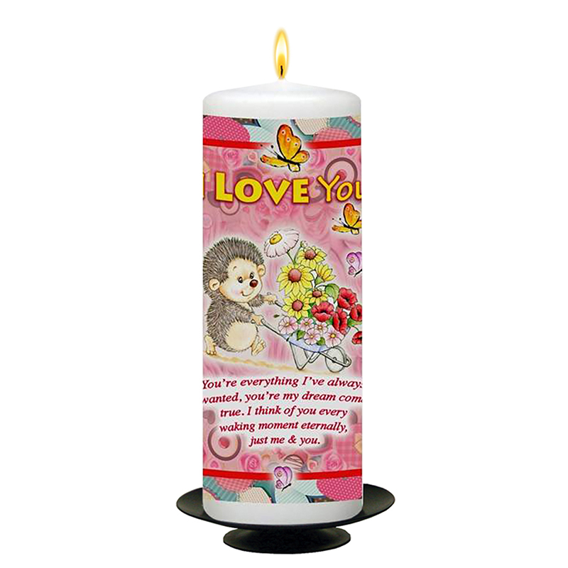 Personalised Valentines Candle Gift - Hedgehog with Flowers
