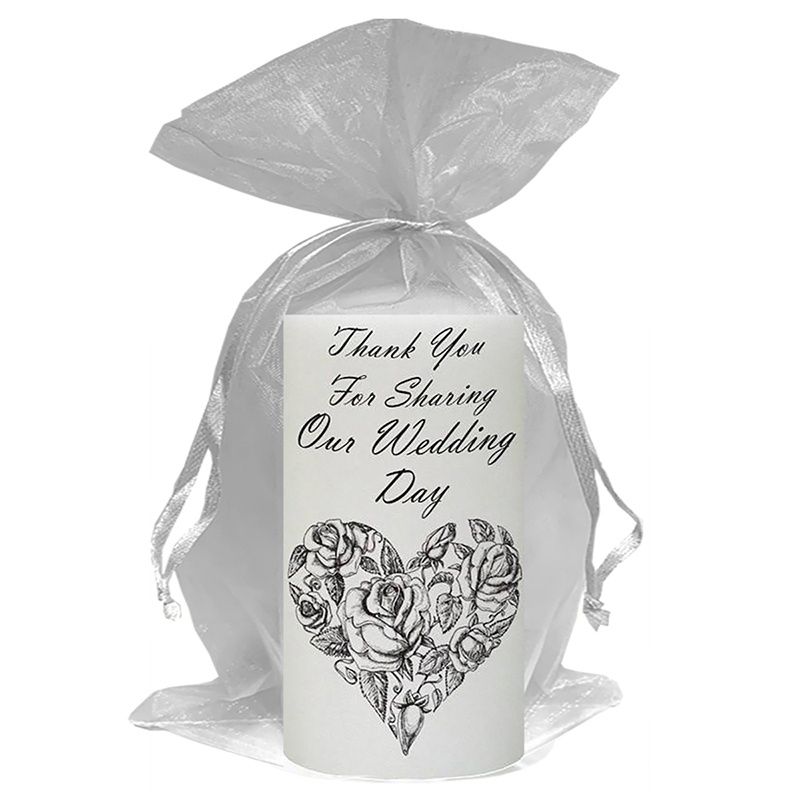 Personalised Wedding Candles - Rose Heart Silver