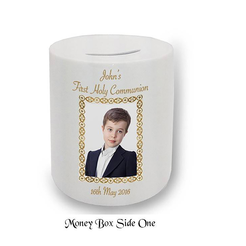 Personalised Money Box Gift - 1st Holy Communion Photo Boy