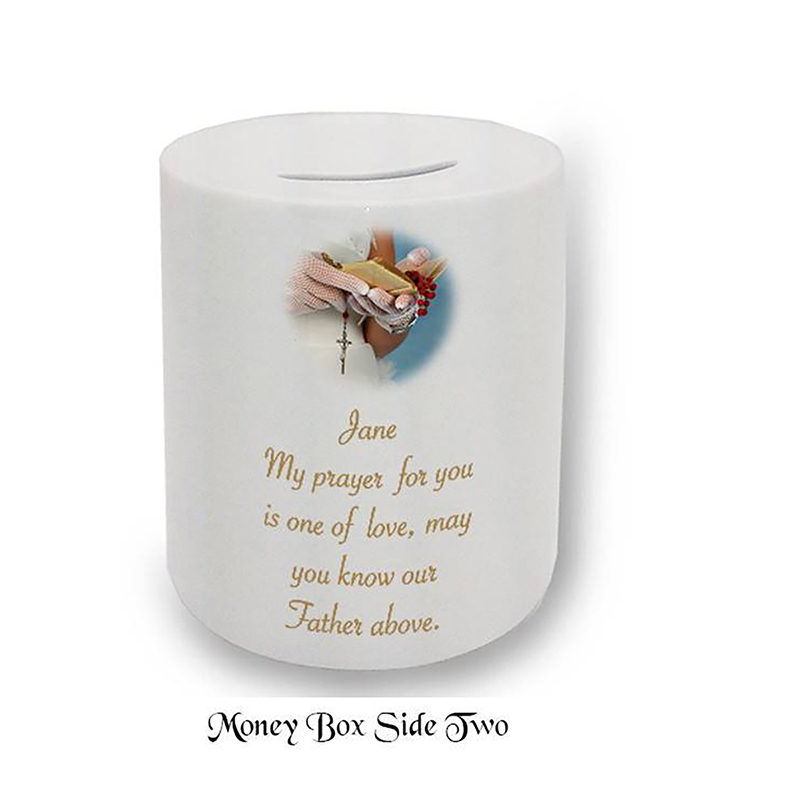 Personalised Money Box Gift - 1st Holy Communion Photo Girl