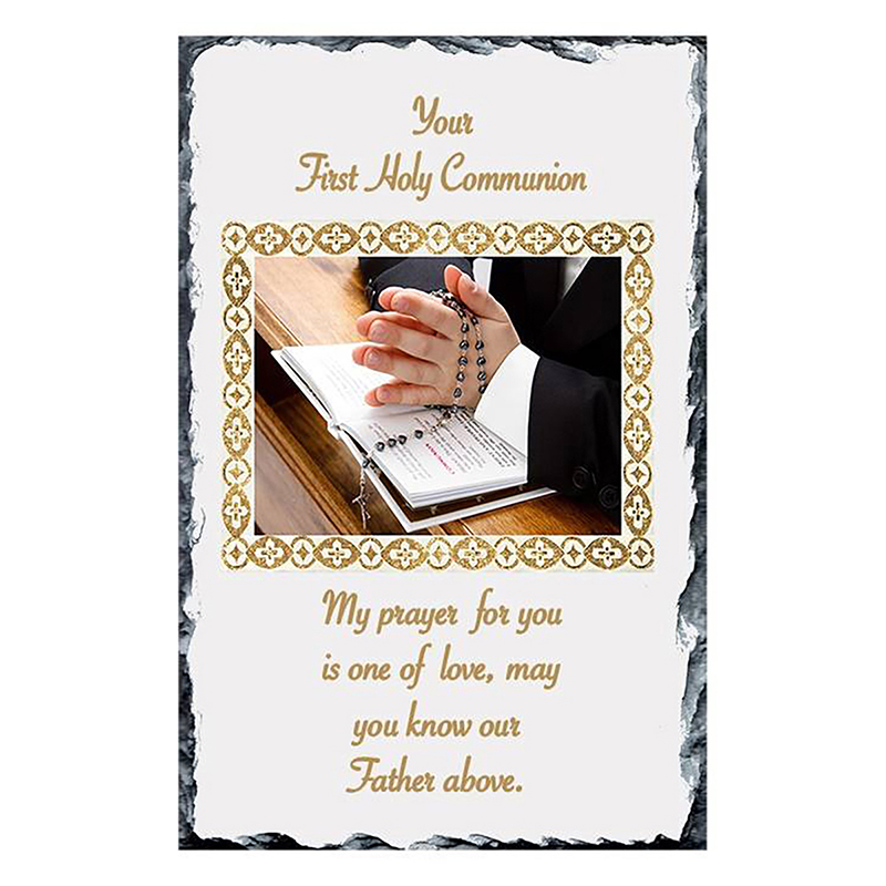 Personalised 1st Holy Communion Slate - Rosary beads Boy