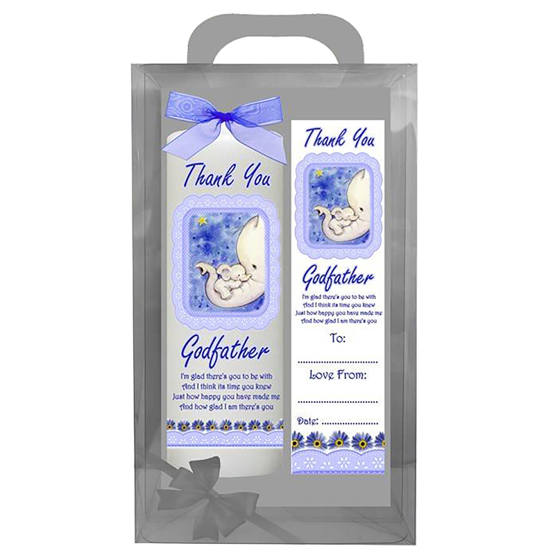 Personalised Godfather Candle Gift - Blue Elephants