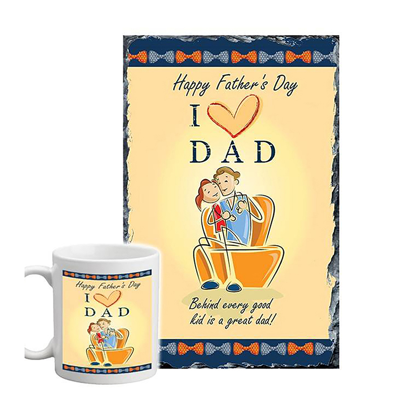 Personalised Slate and Mug Gift - Bow Ties & Hug