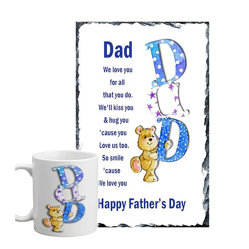 Personalised Slate & Mug Gift - Cute Teddy