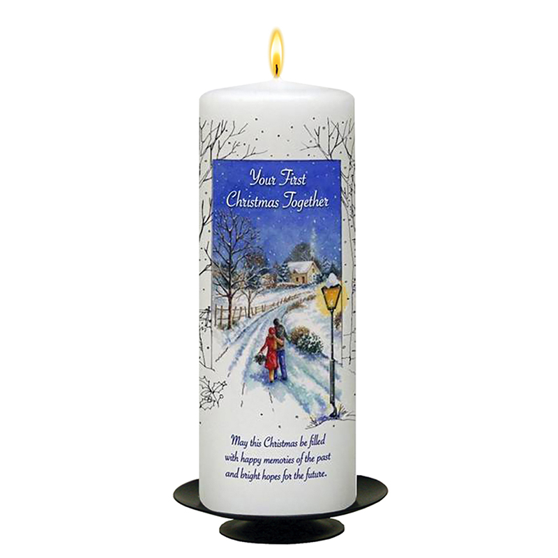 Personalised Christmas Candle Gift - Your First Christmas - Snow Scene & Couple