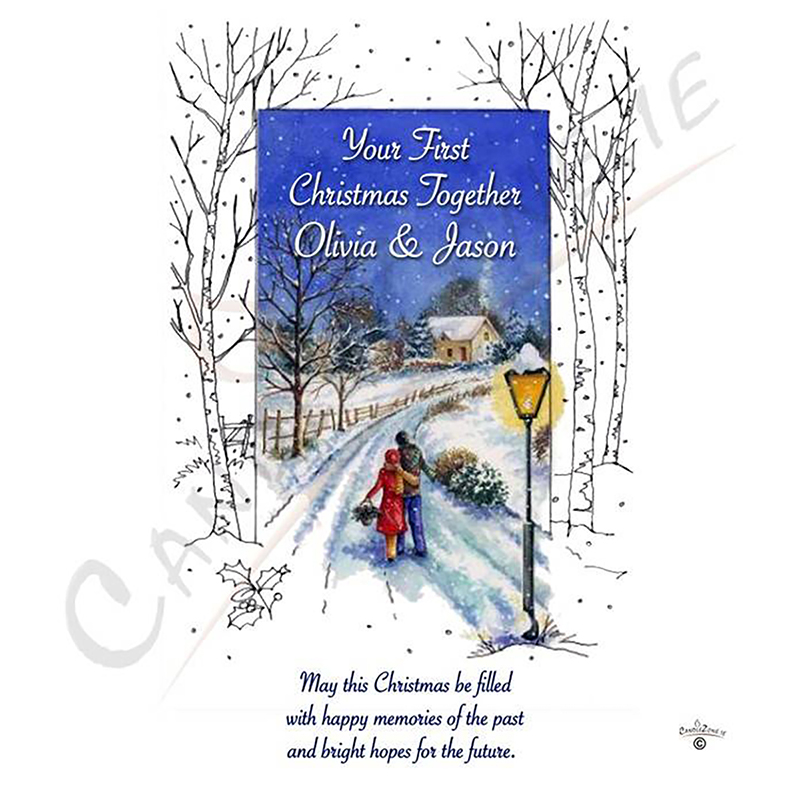 Personalised Christmas Candle Gift - Your First Christmas - Snow Scene & Couple
