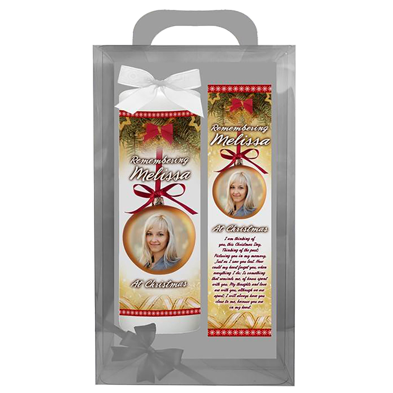 Personalised Christmas Remembrance Candle - Gold Bauble Remembering You with Photo