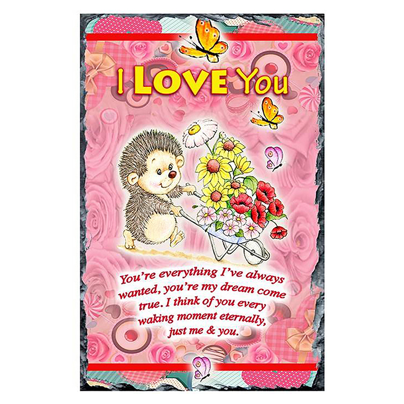 Personalised Valentines Slate Gift - Hedgehog & Flowers