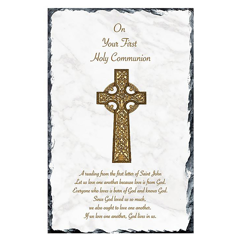 Personalised 1st Holy Communion Slate - Celtic Cross Gold