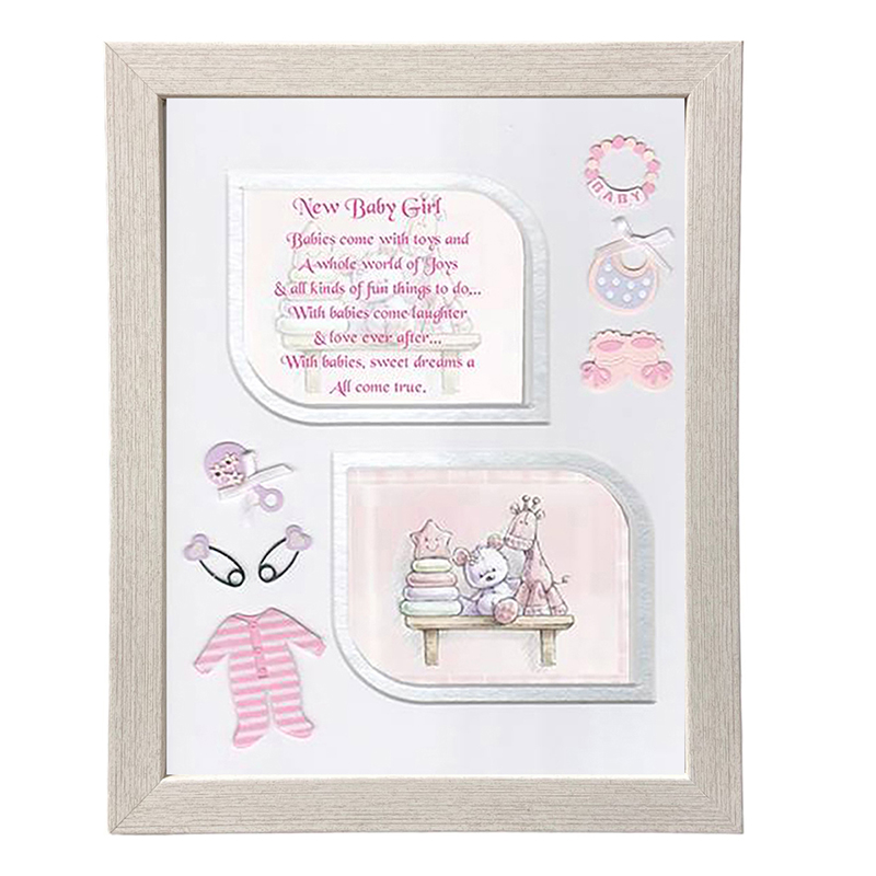 New Baby Frame - New Baby Teddy on Shelf Pink