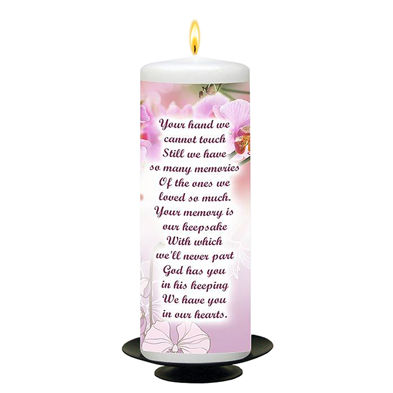 Personalised Remembrance Candle - Pink Orchids & Cross