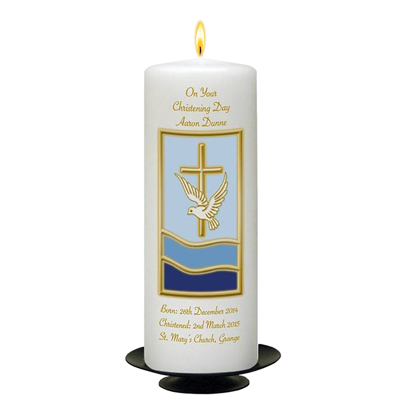 Personalised Boys Christening Candle - Cradle & Bow Blue