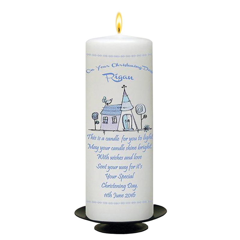 Personalised Boys Christening Candle - Church Blue