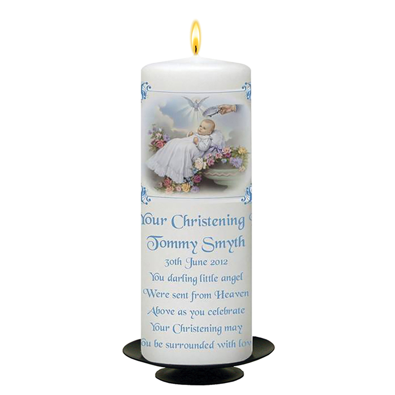 Personalised Boys Christening Candle - Traditional Blue
