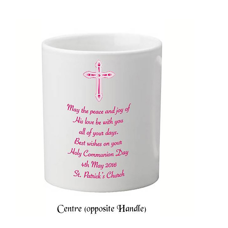 Personalised 1st Holy Communion Mug Gift - Pink Cross with Photo Girl
