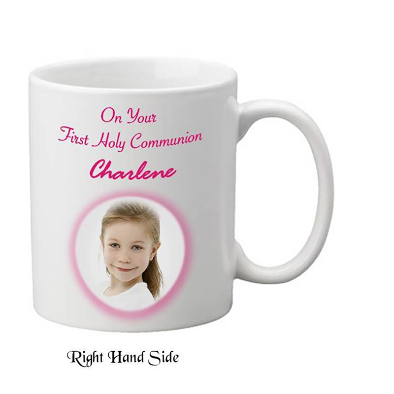 Personalised 1st Holy Communion Mug Gift - Pink Cross with Photo Girl