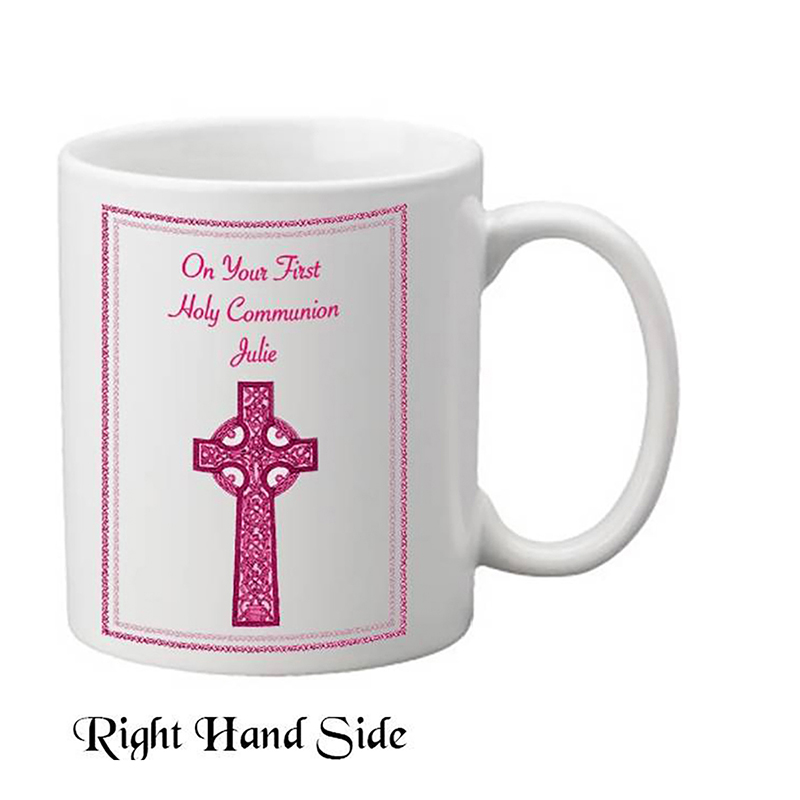 Personalised First Communion Mug Gift - Pink Celtic Cross