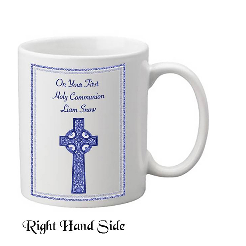 Personalised Communion Mug Gift - Blue Celtic Cross Communion