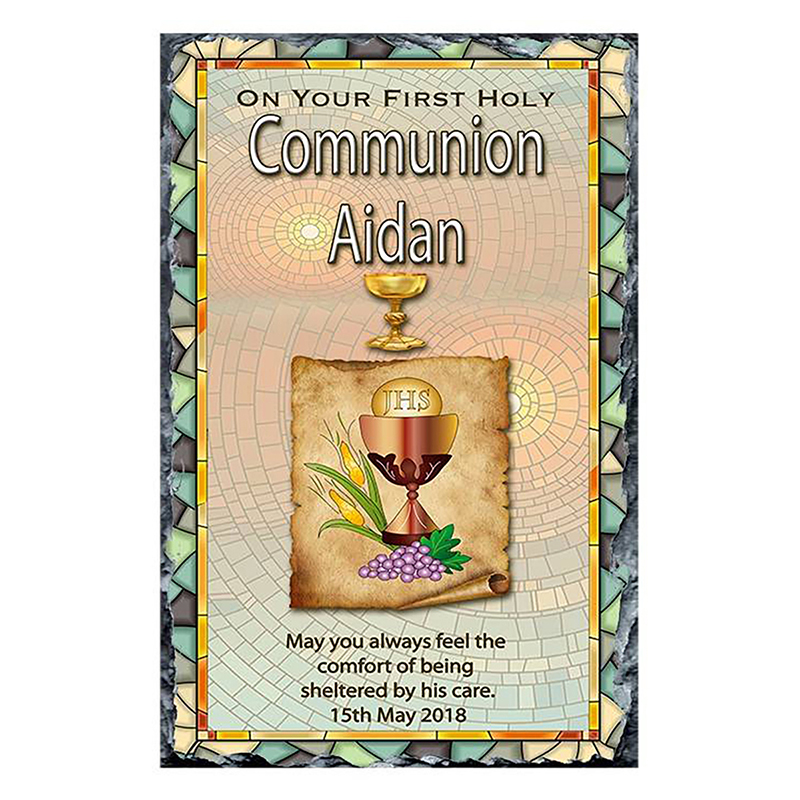 Personalised 1st Holy Communion Slate - Chalice & Parchment