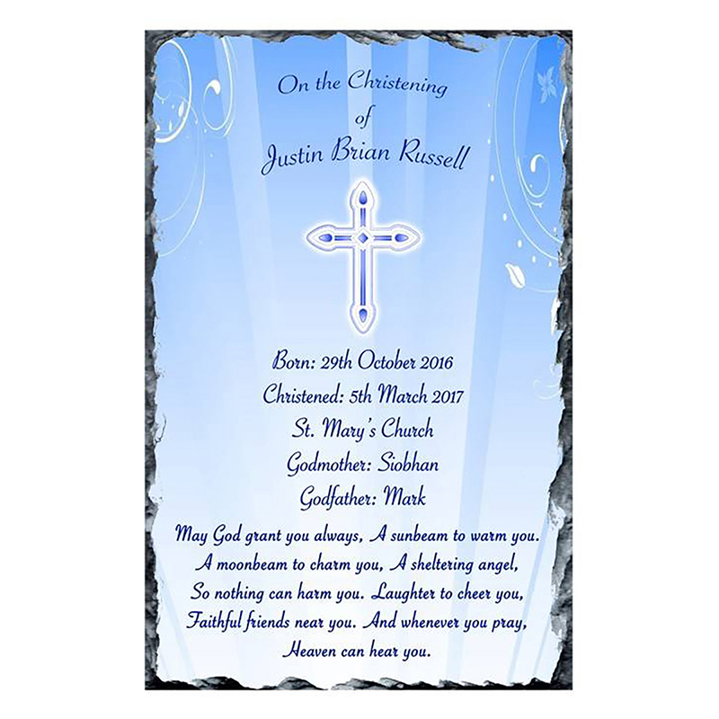 Personalised Boys Christening Candle - Diamante & Cross Blue