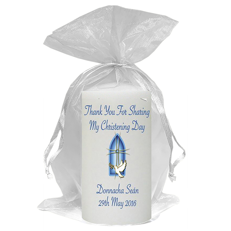 Personalised Boys Christening Candle - Church Window