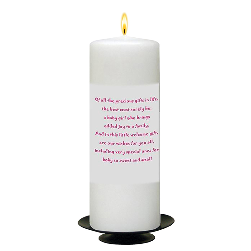 Personalised Girls Christening Candle - Jungle Pink Family with Photo