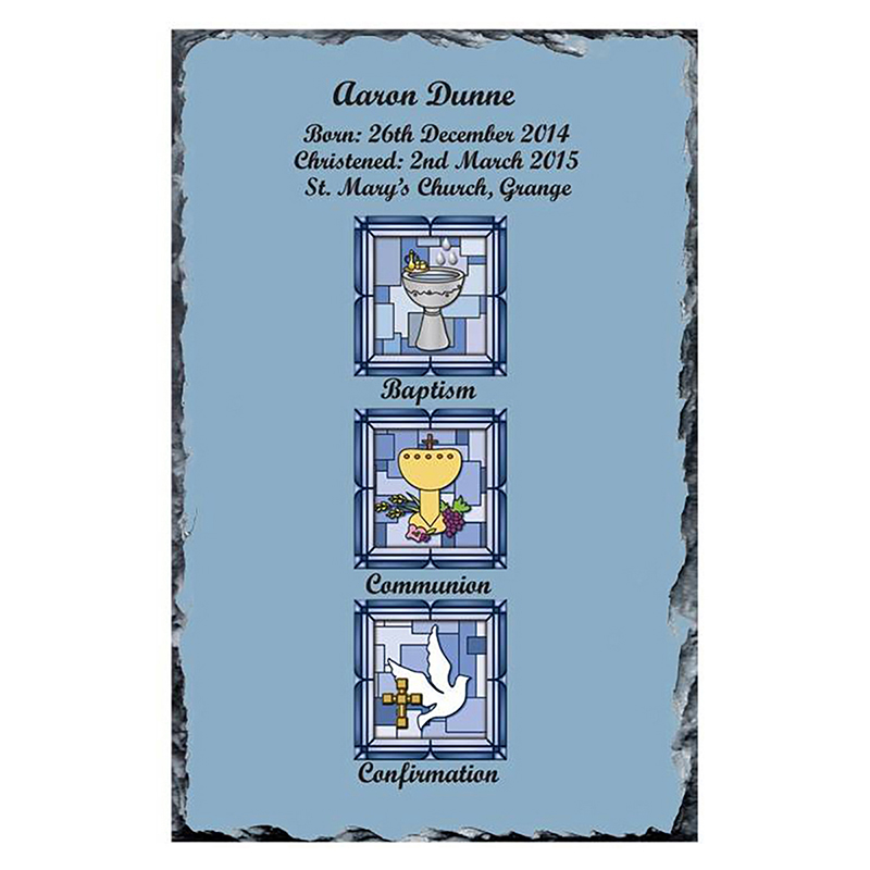 Personalised Boys Christening Candle - BCC Blue Cross Font & Dove