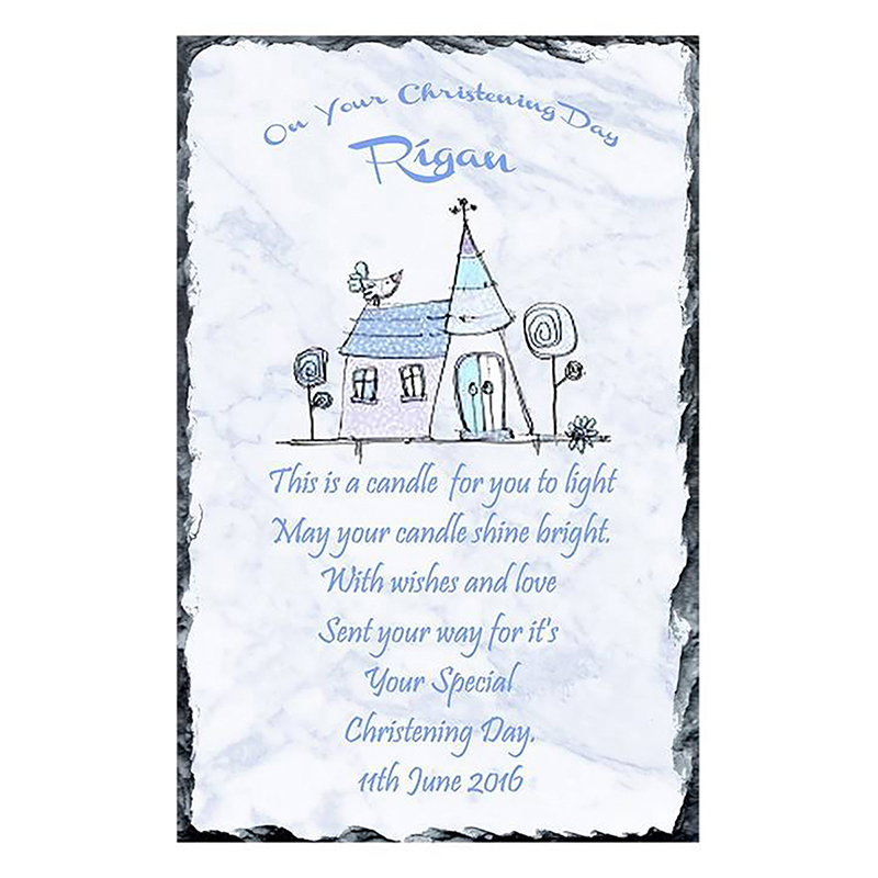 Personalised Boys Christening Candle - Church Blue