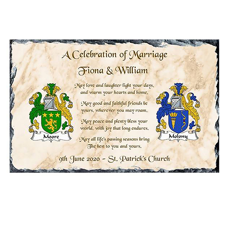Personalsied Wedding Slate Gift - Family Crests & Verse Gold