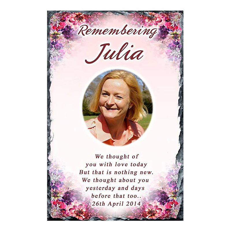 Personalsied Remembrance Slate - Corner Flower Photo