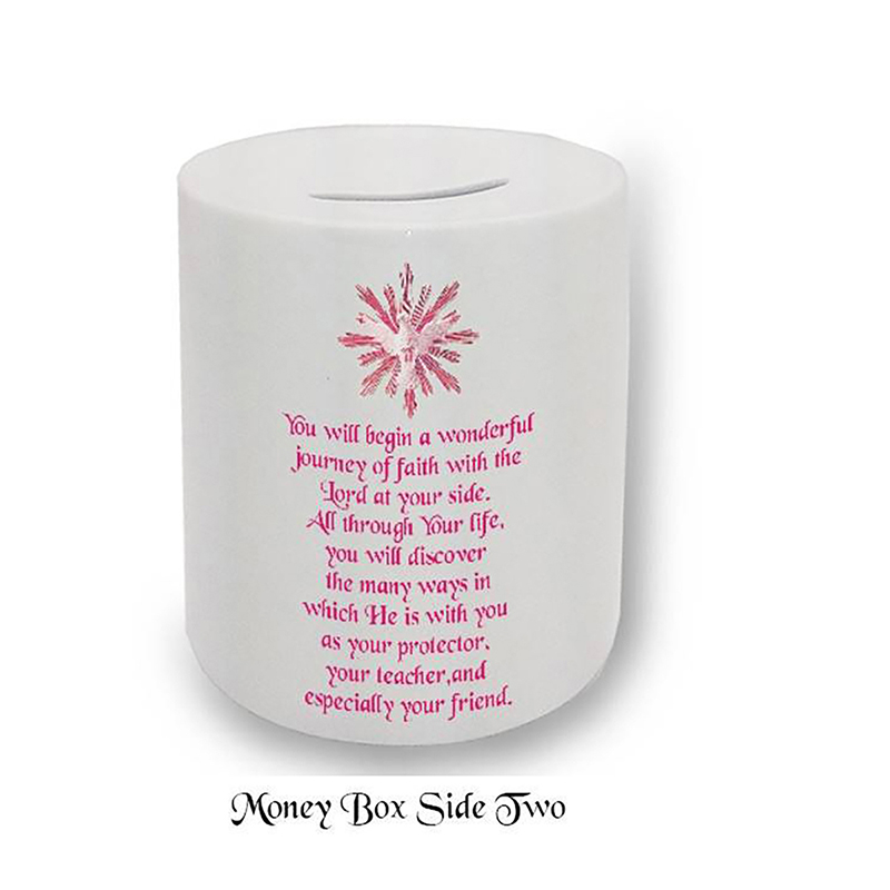 Personalised Confirmation Money Box - Open Dove Pink