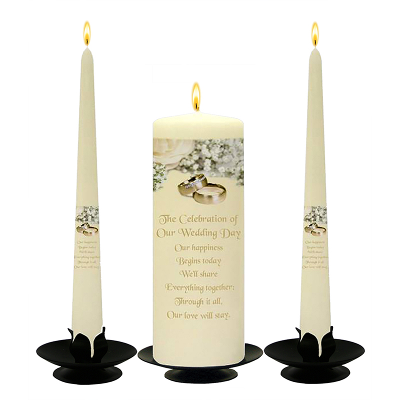 Personalised Wedding Candles - White Flowers & Rings