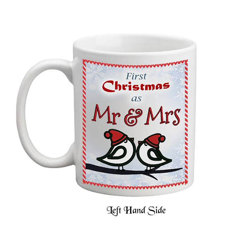 Personalised Christams Mug Gift - Kissing Birds - Our First Xmas